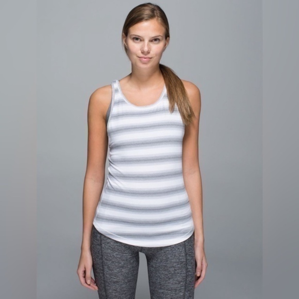 Lululemon Think Fast Tank Capilano Stripe White Heathered Slate 6
